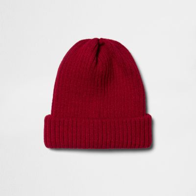 Red knit beanie hat